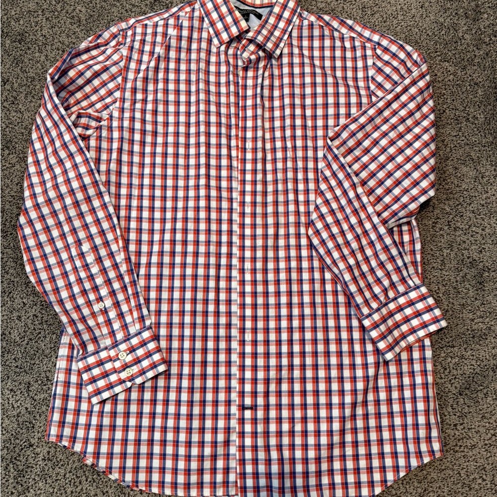 Banana Republic Orange and Blue Plaid Men's Shirt